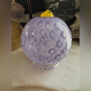 Hand Blown Round Glass Paperweight w/Stand